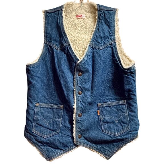 Levi's Jackets & Blazers - Vintage Levi's Orange Tab Sherpa Lined Denim Vest Blue Western - Medium